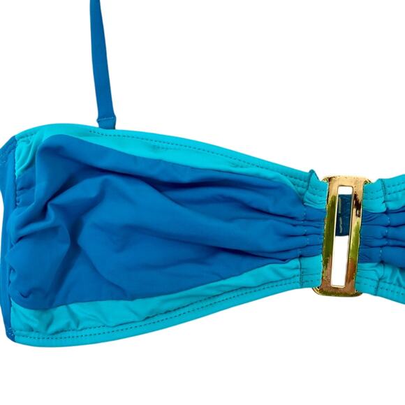 Leilani Bright Blue with Turquoise Trim Bikini Bathing Suit Gold Tone Trim - Picture 10 of 16